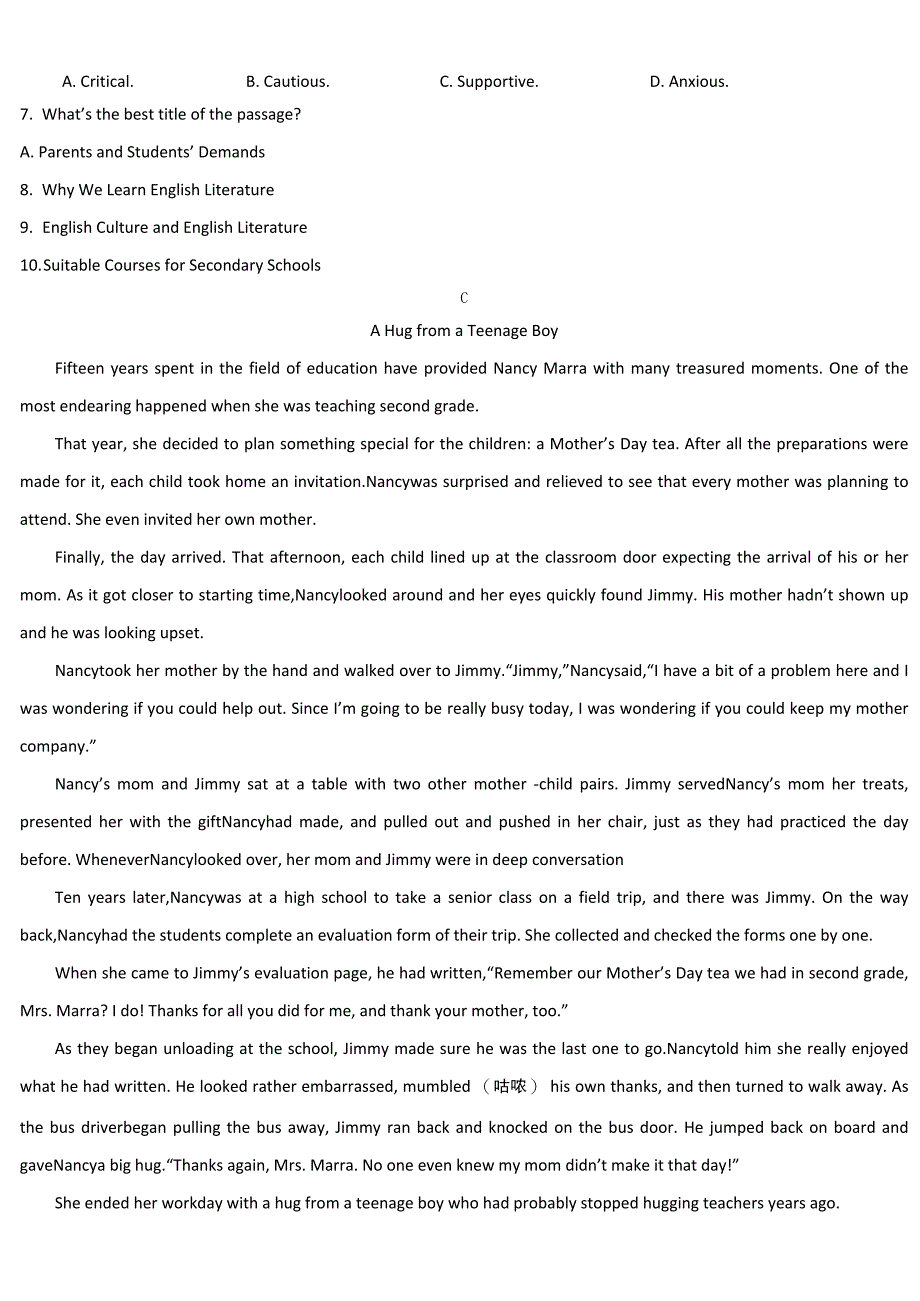 2021届浙江省舟山中学高三英语一模试卷及答案解析_第4页