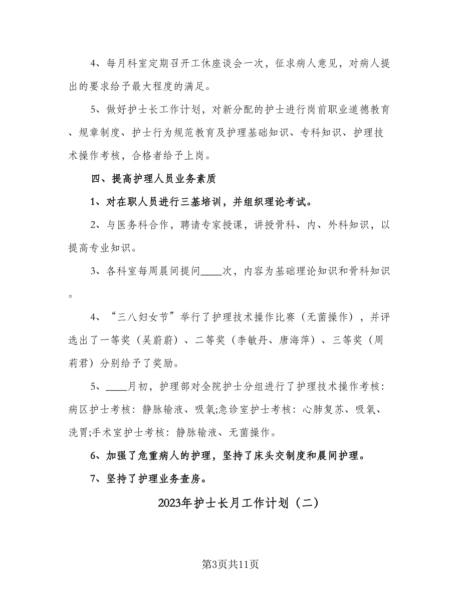 2023年护士长月工作计划（4篇）_第3页