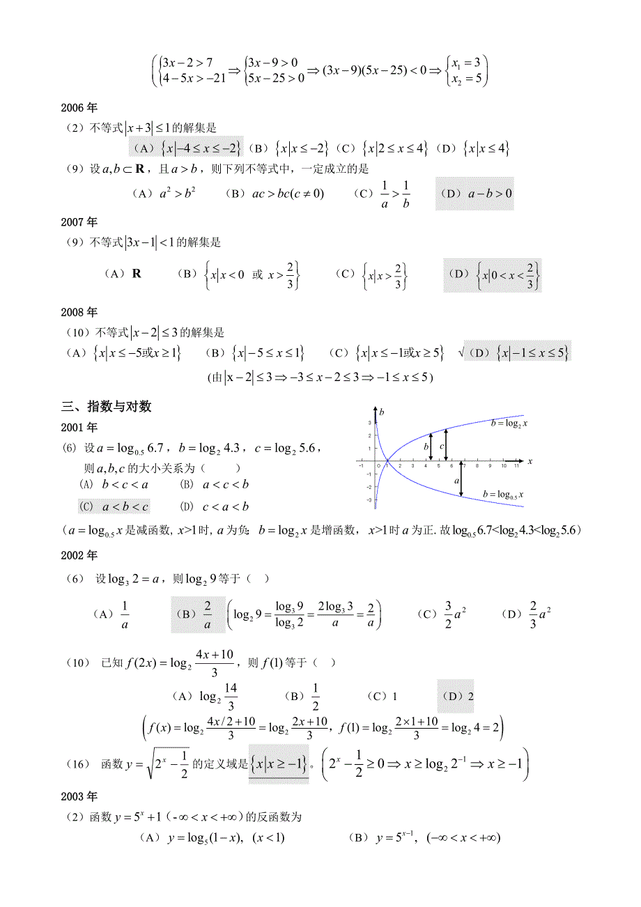 成人高考数学试题(历年成考数学试题答案与解答提示)_第3页