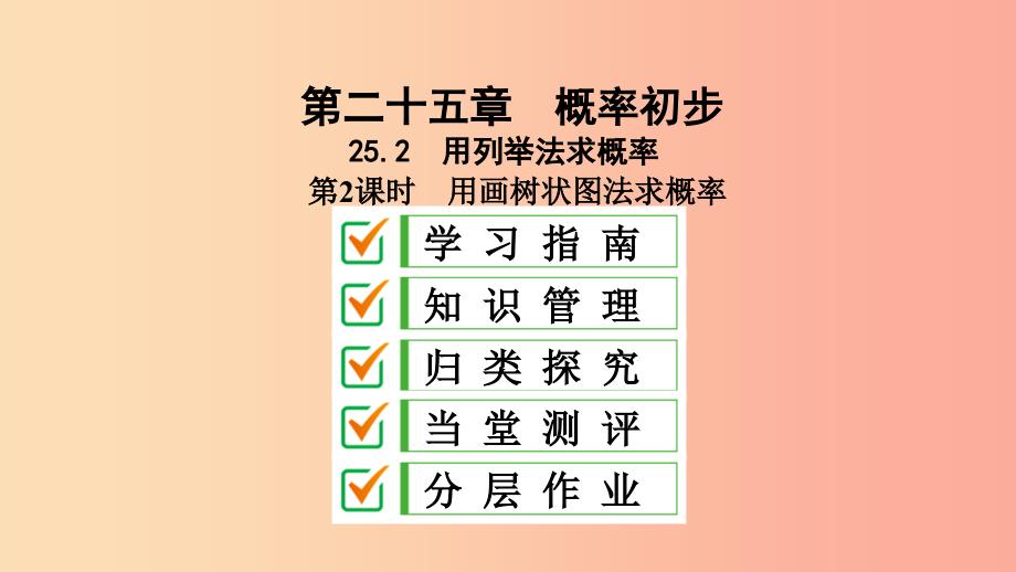 九年级数学上册 第25章 概率初步 25.2 用列举法求概率 第2课时 用画树状图法求概率课件 新人教版.ppt_第1页