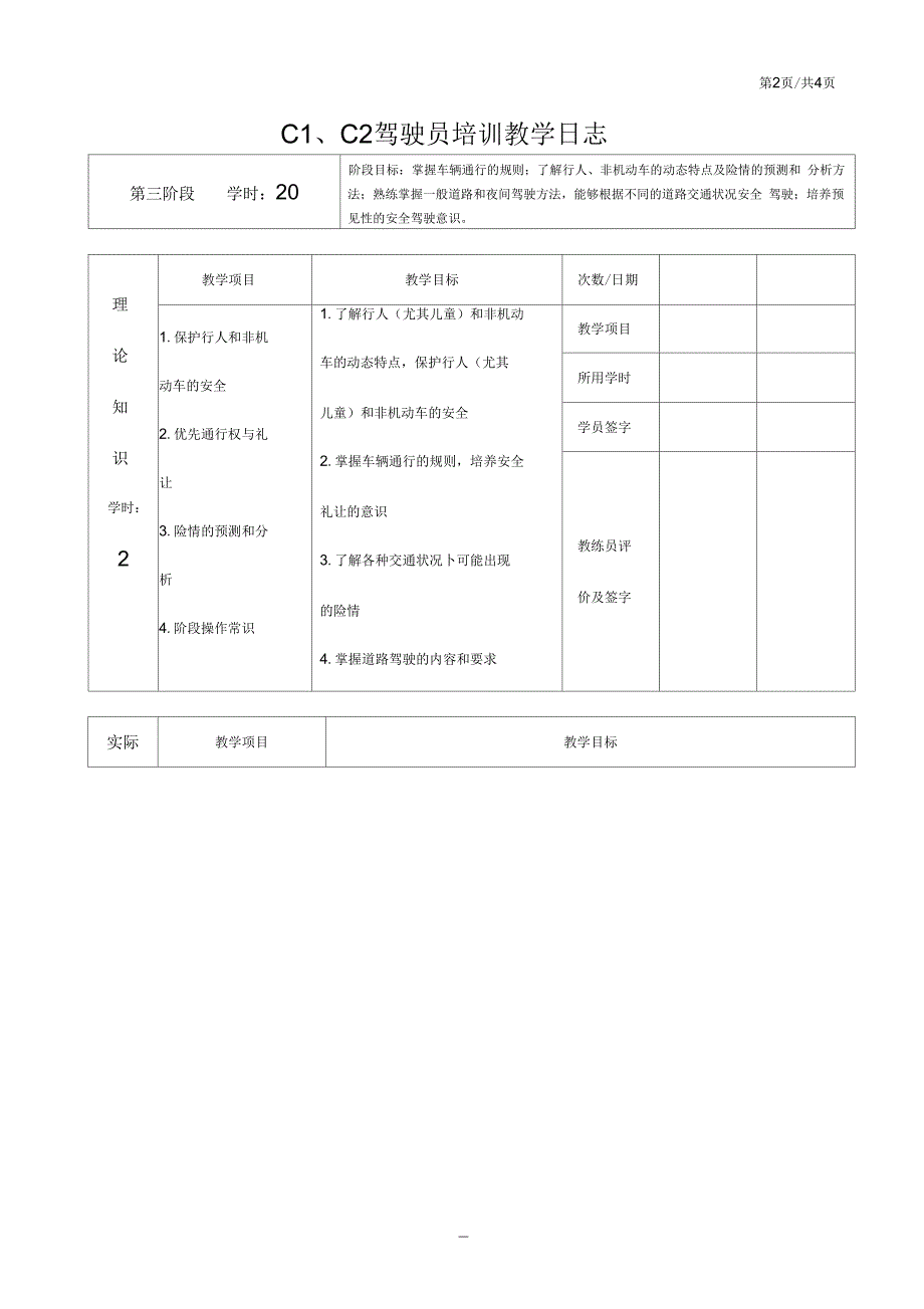 C1C2驾驶员培训教学日志模板_第4页