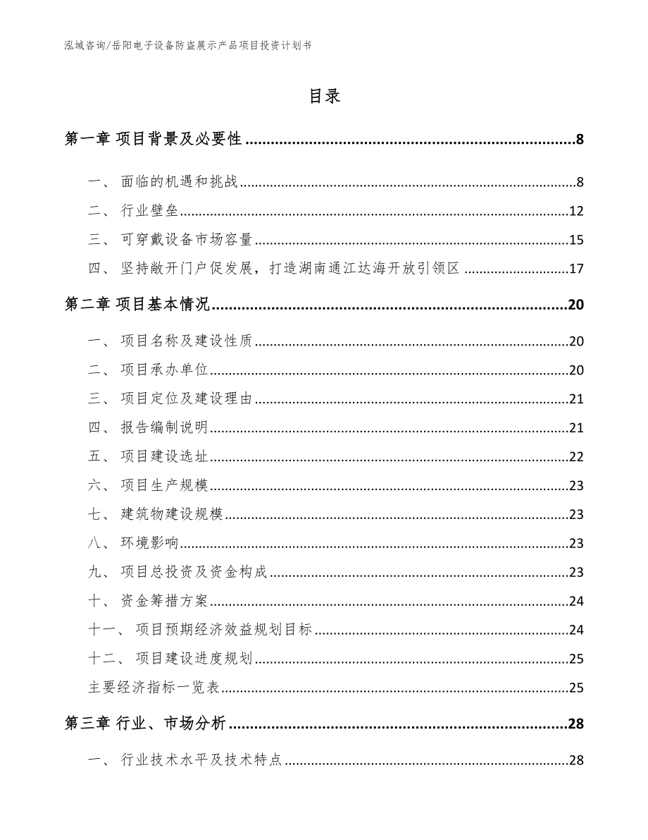 岳阳电子设备防盗展示产品项目投资计划书模板范文_第1页