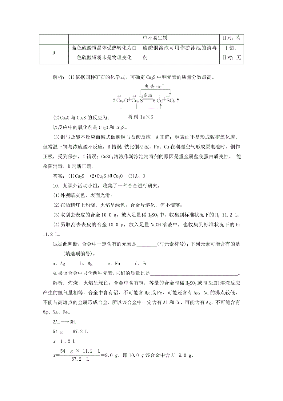 最新高考化学一轮复习金属材料铜及其化合物课时检测含解析_第4页