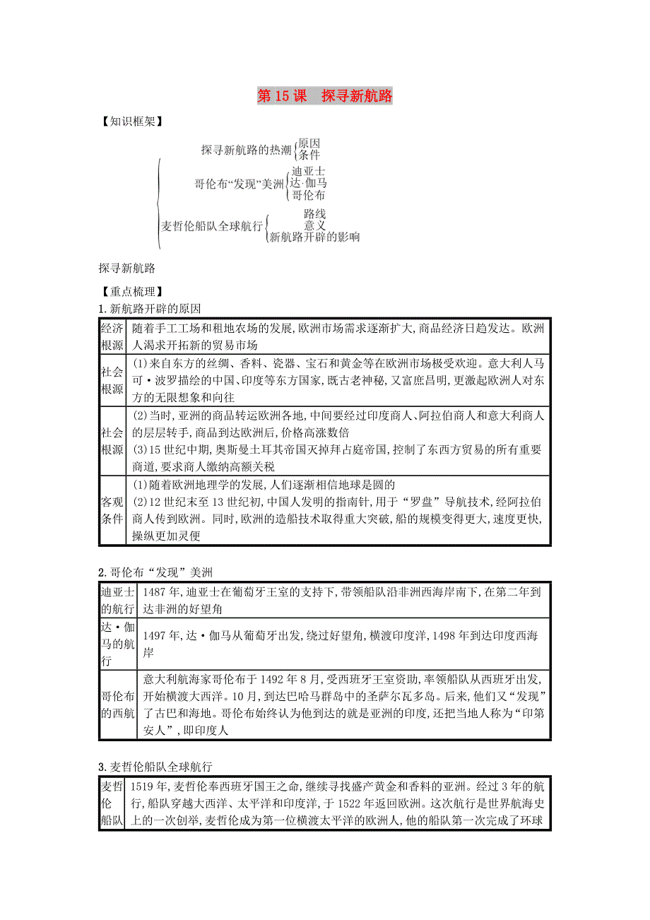 九年级历史上册 第五单元 步入近代 第15课 探寻新航路（速记宝典）知识点总结 新人教版.doc_第1页