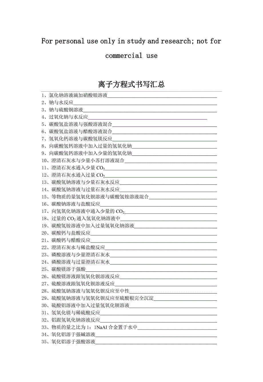 离子方程式书写练习汇总_第1页