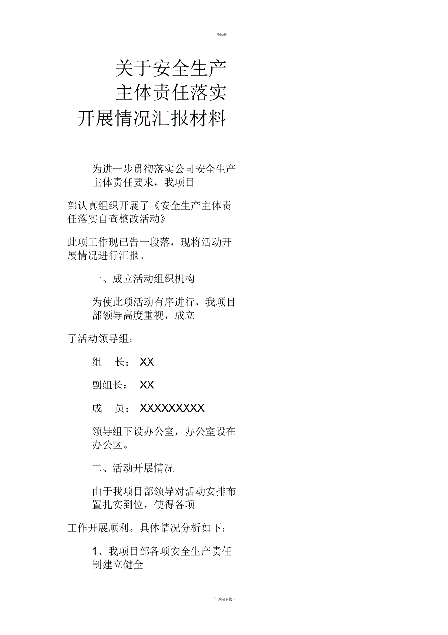 关于安全生产责任主体落实的情况汇报_第1页