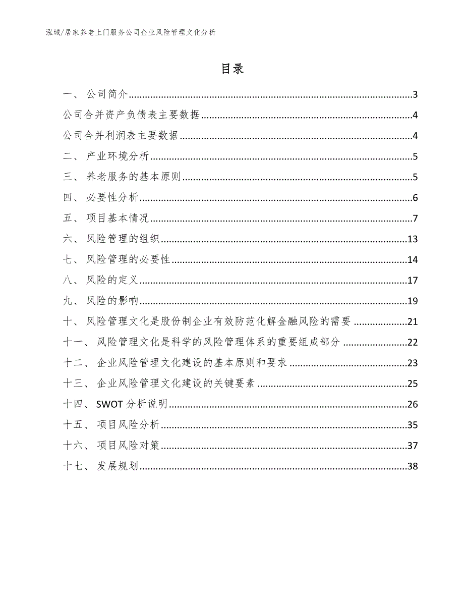 居家养老上门服务公司企业风险管理文化分析【范文】_第2页