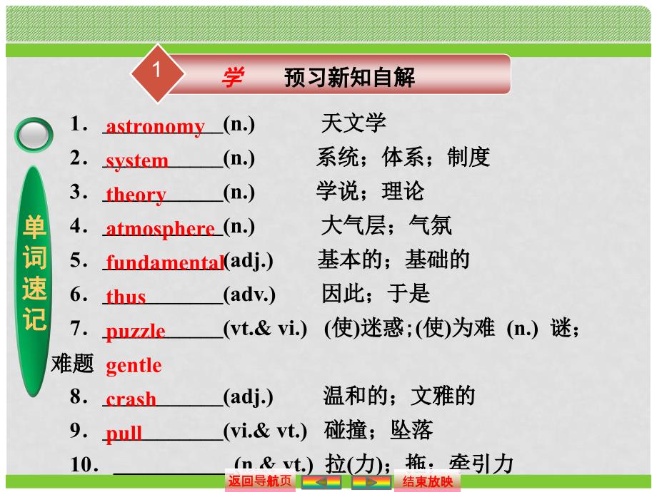 高考英语大一轮复习讲义 Unit 4 Astronomy the science of the stars课件 新人教版必修3_第3页