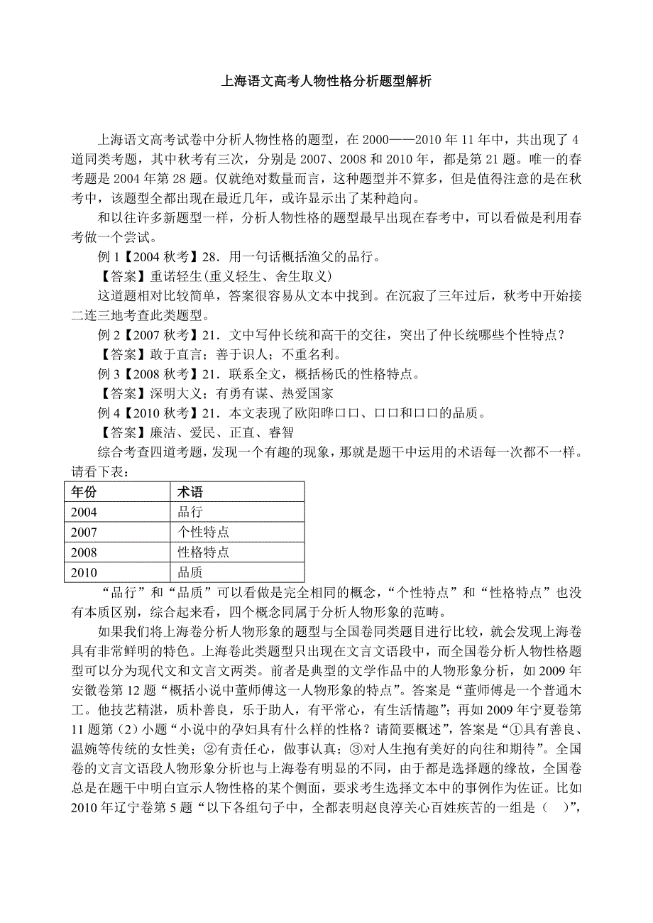 上海语文高考人物性格分析题型解析_第1页