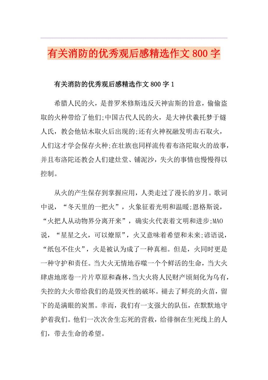 有关消防的优秀观后感精选作文800字_第1页