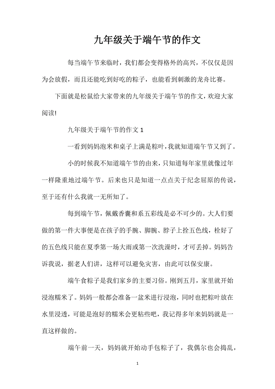 九年级关于端午节的作文.doc_第1页