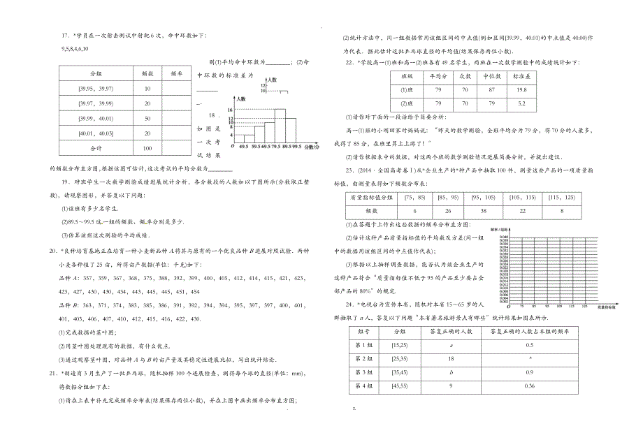 用样本估计总体的数字特征基础题学生用_第4页