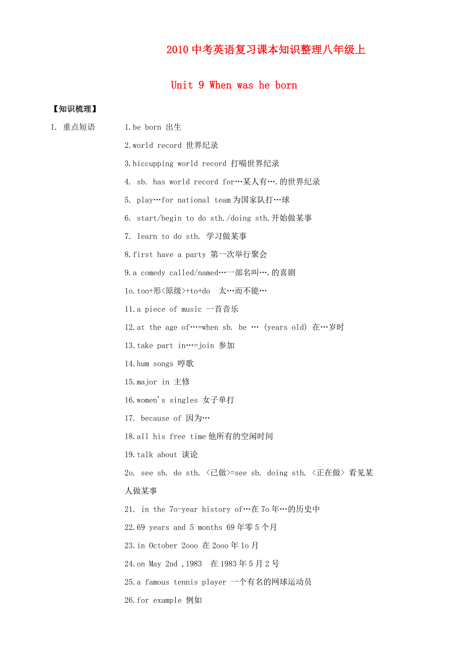 2010中考英语复习课本知识整理 八年级上 Unit9_第1页