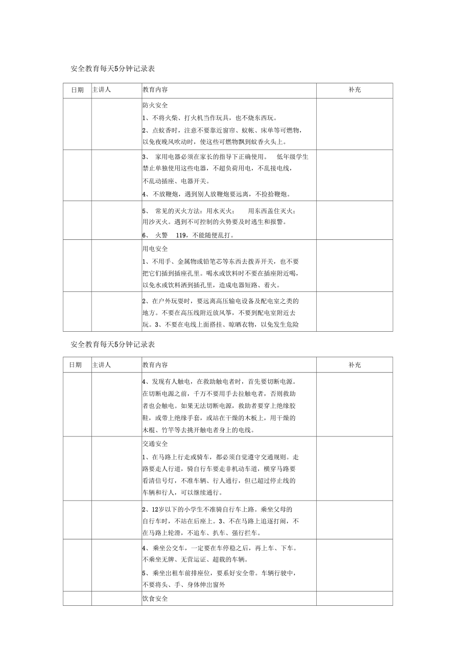 安全教育每天分钟记录表常用_第3页