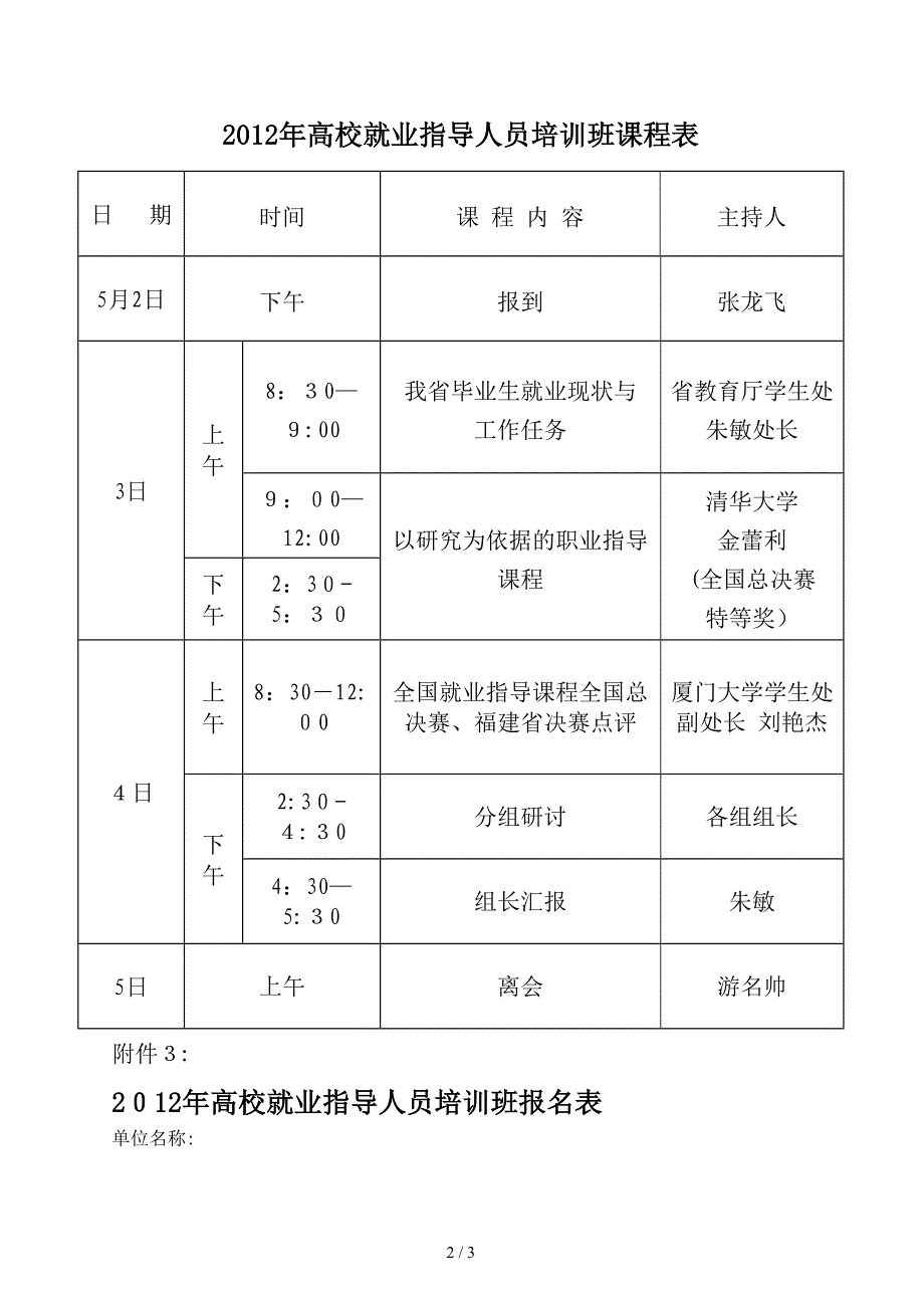 2012年高校就业指导人员培训班名额分配表_第2页