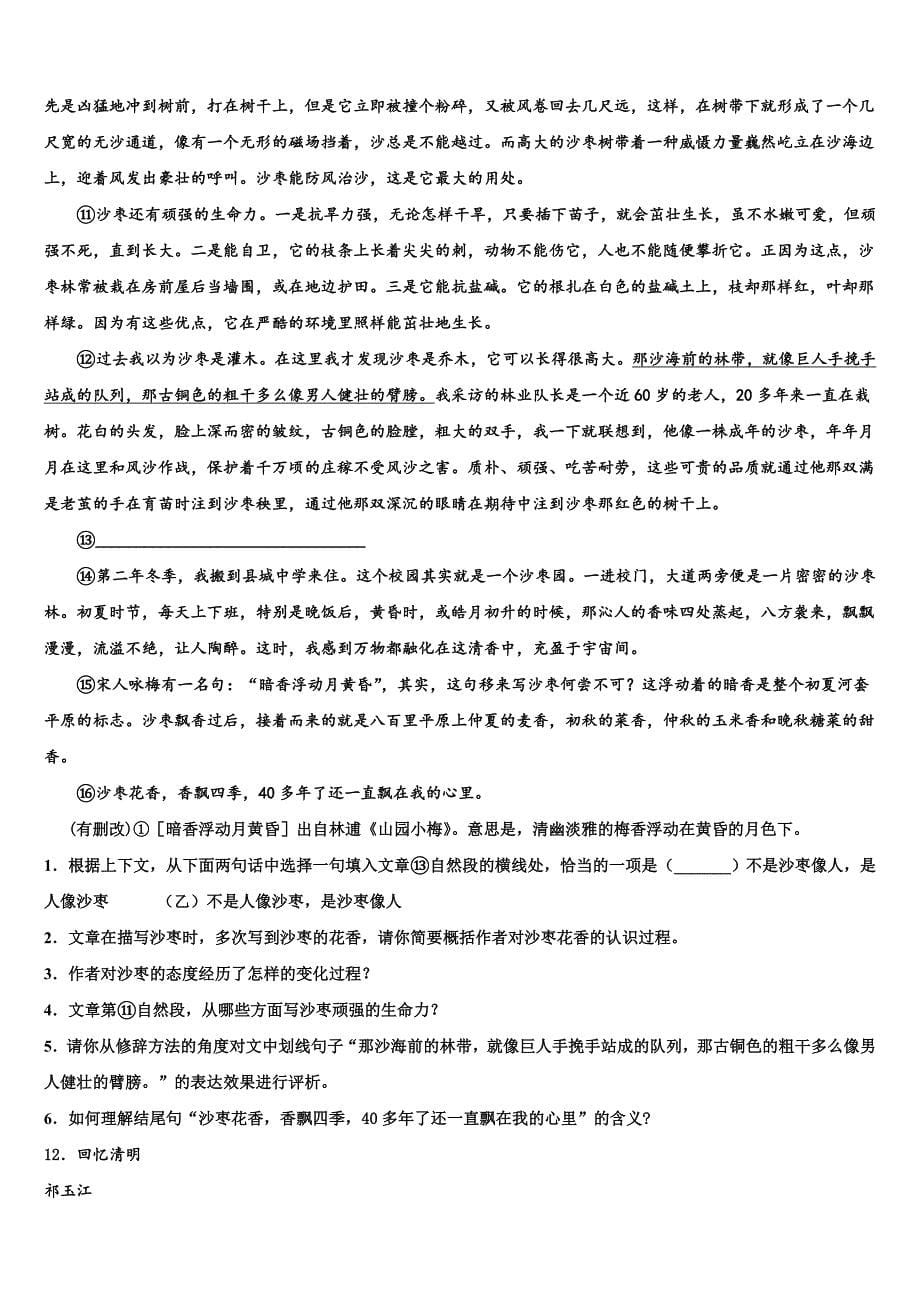 山东省青岛李沧区四校联考2023年中考语文全真模拟试题(含答案解析）.doc_第5页