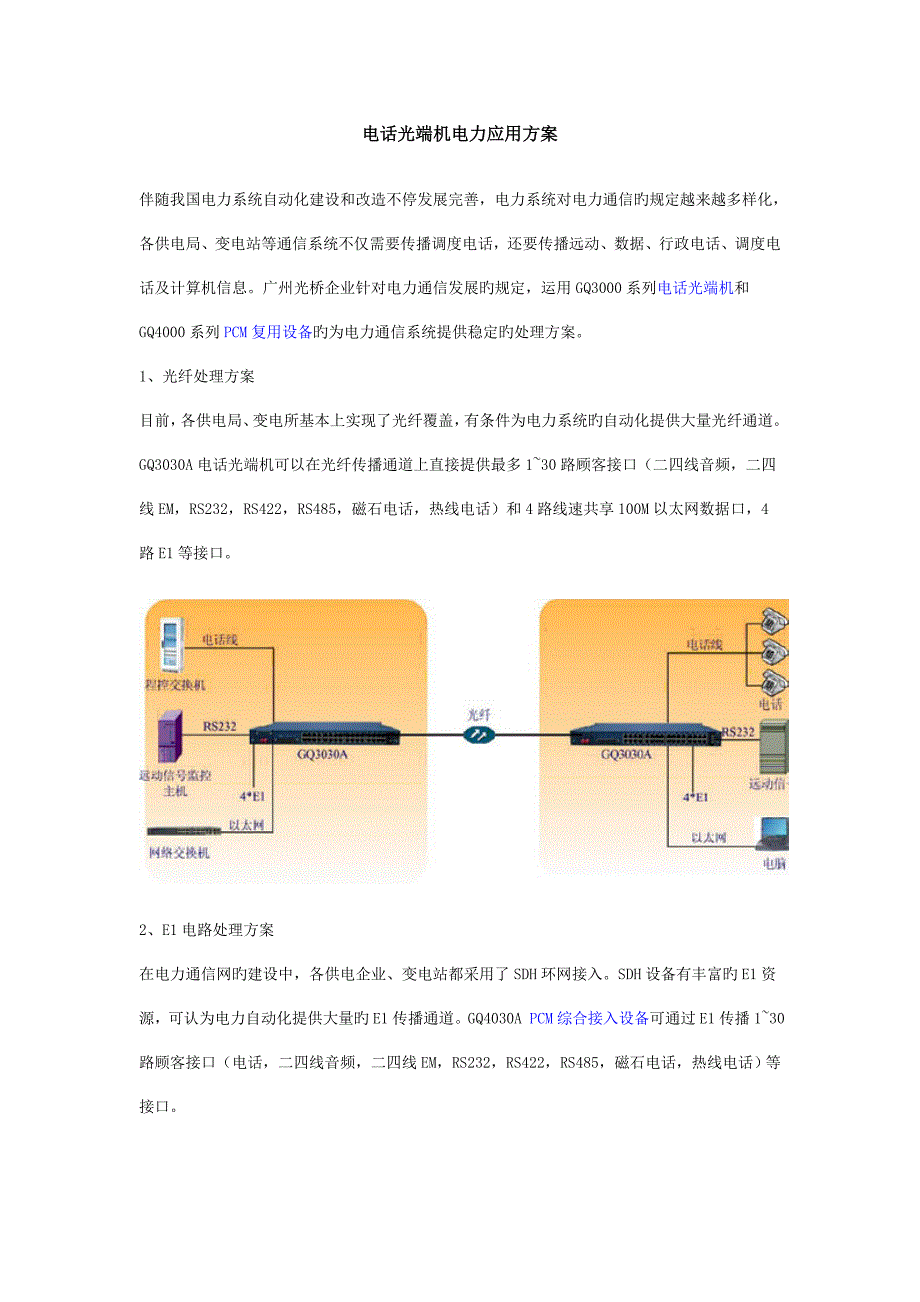 电话光端机电力应用方案_第1页