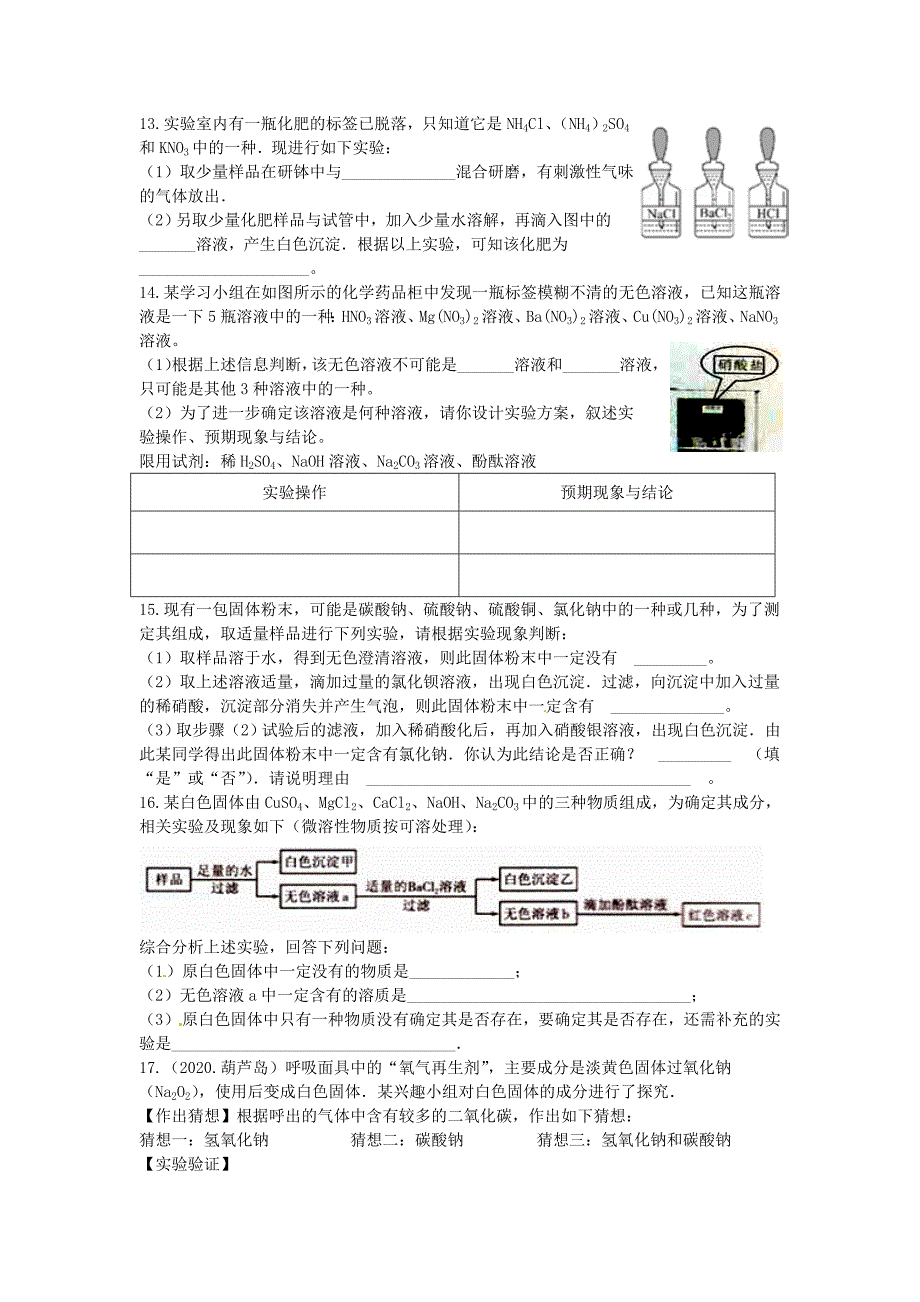 湖北省孝感市孝南区肖港镇肖港初级中学中考化学 物质的检验练习（无答案）_第3页