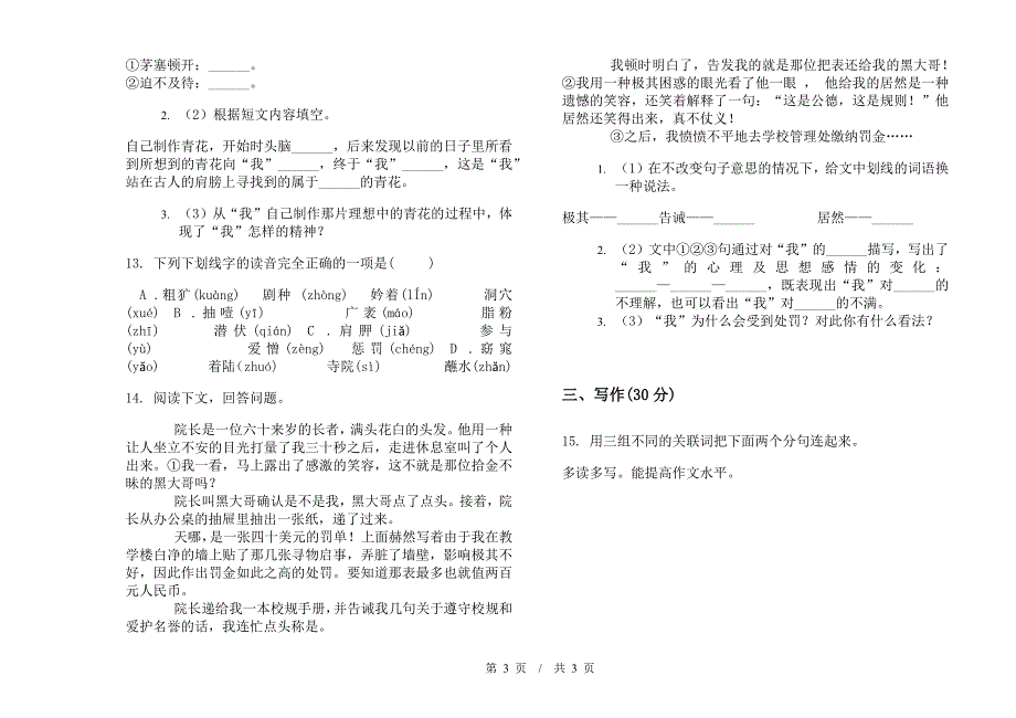 小升初积累试题精选小升初小学语文小升初模拟试卷D卷.docx_第3页