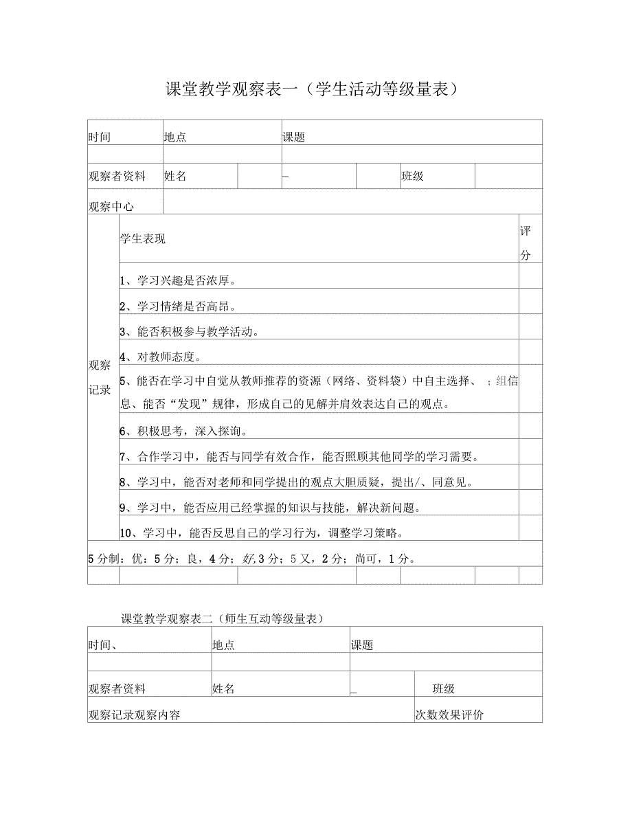 课堂教学观察表_第1页
