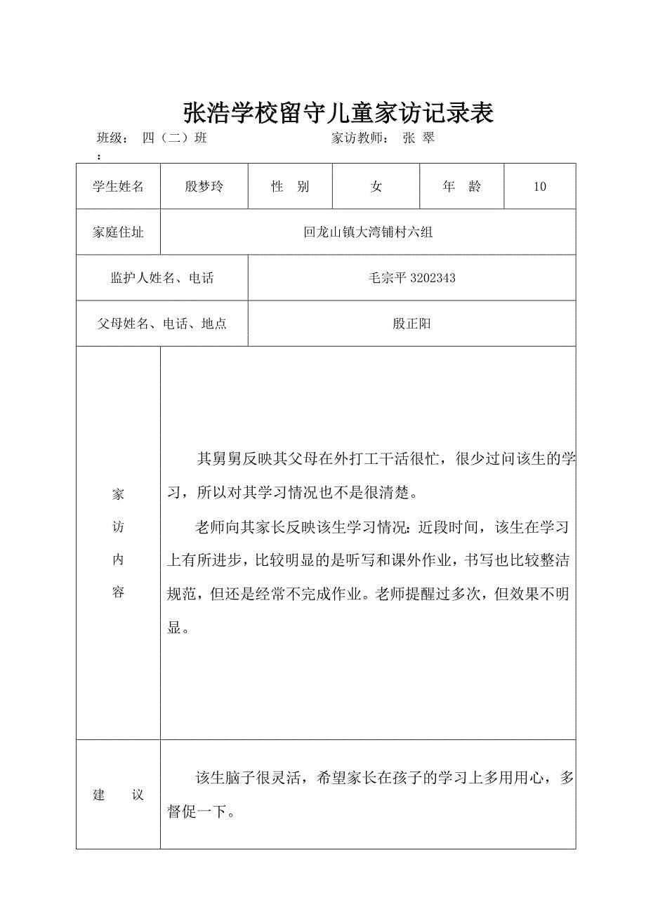 张浩学校留守儿童家访记录表_第5页