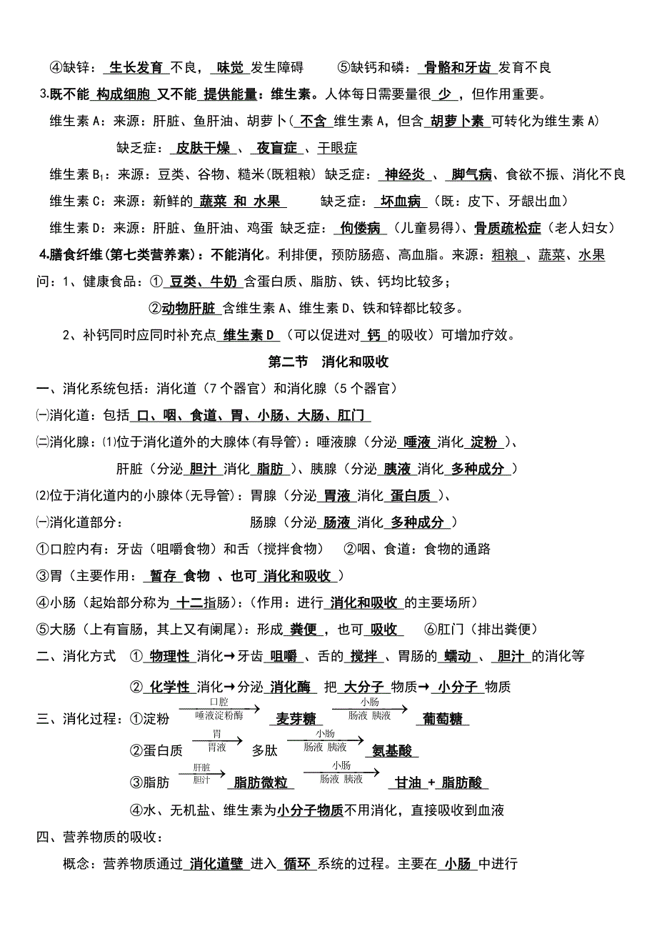 人教版七年级下册生物复习资料_第2页