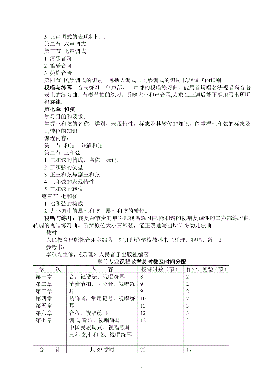 学前教育专业《乐理视唱练耳教学大纲》_第3页