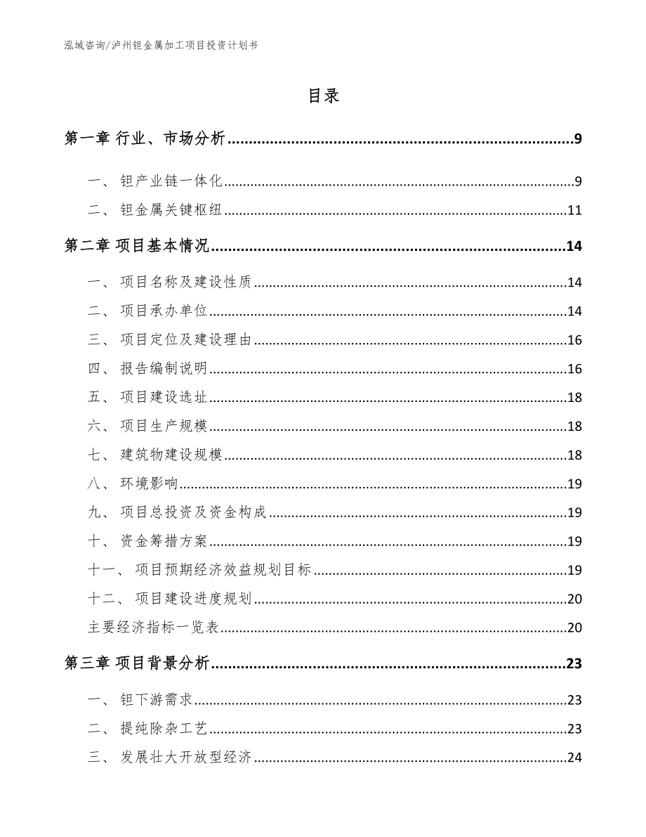 泸州钽金属加工项目投资计划书【模板范文】_第2页