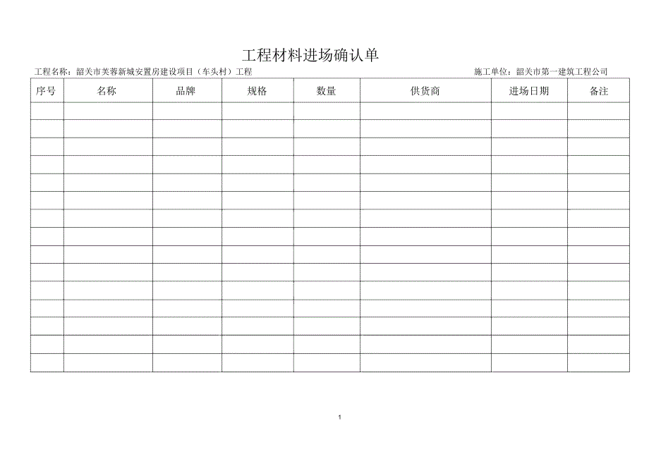 工程材料进场确认单精编版_第1页