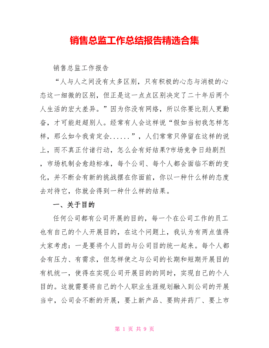 销售总监工作总结报告精选合集_第1页