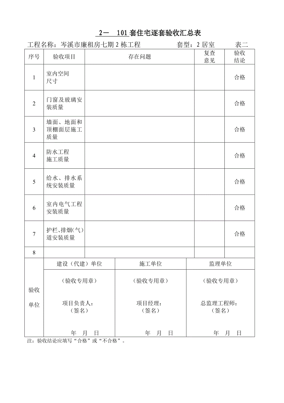 精品资料2022年收藏住宅工程质量逐套验收记录广西表格新版表1表7分析_第3页