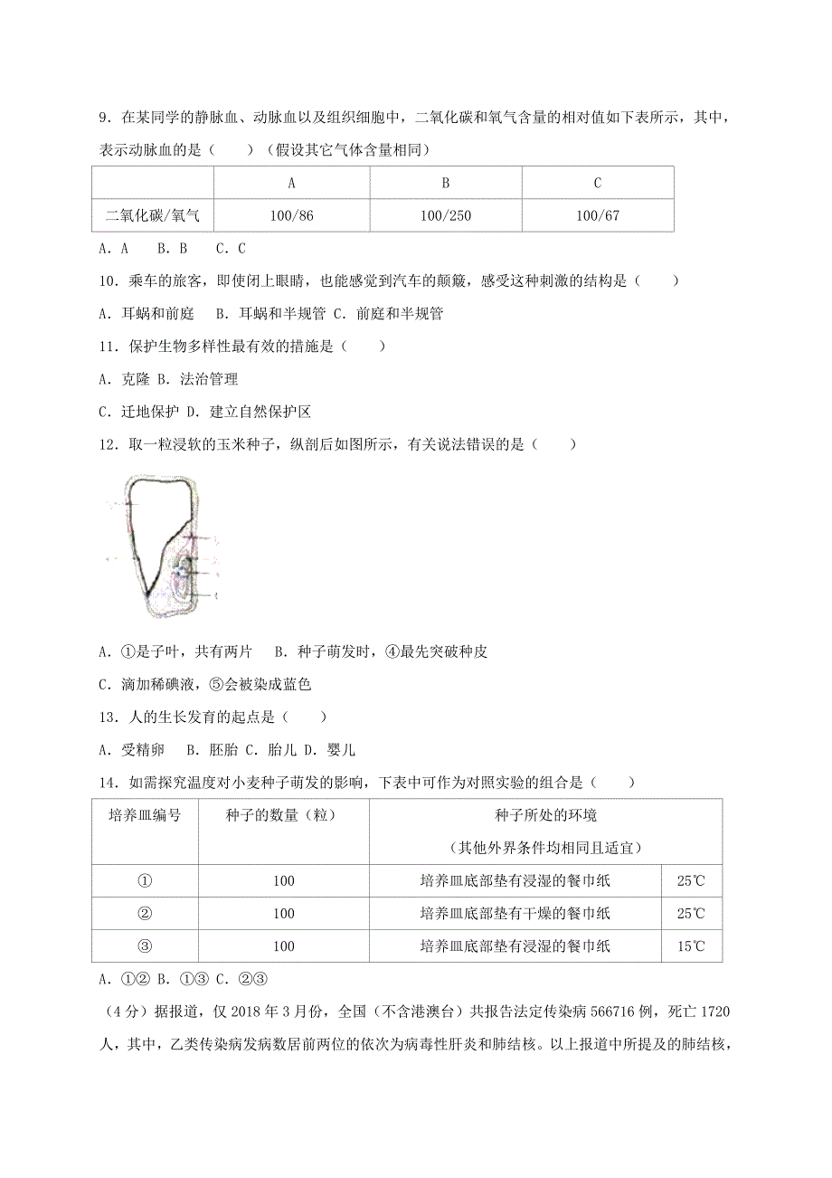 江苏省淮安市2018年中考生物真题试题(含答案).doc_第2页