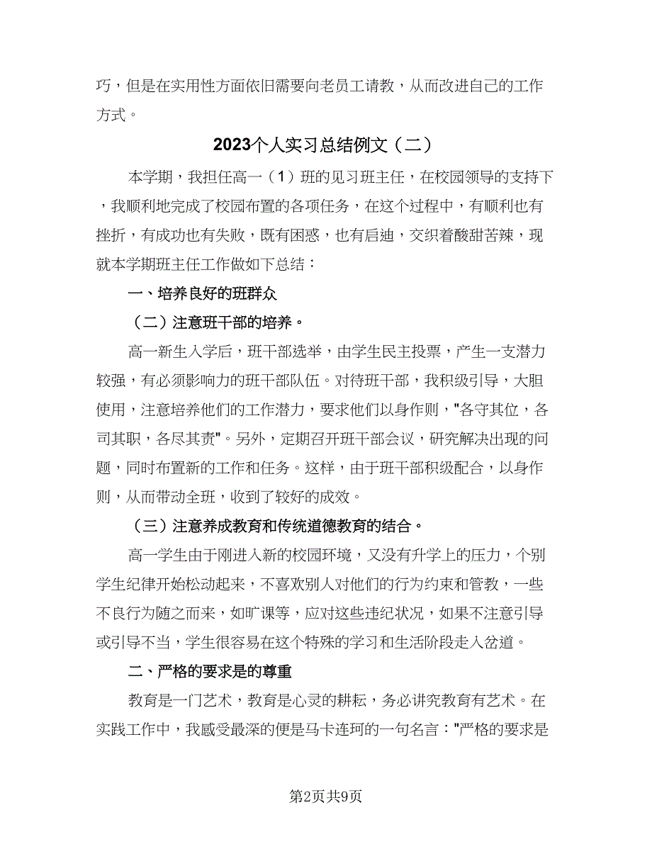 2023个人实习总结例文（六篇）.doc_第2页