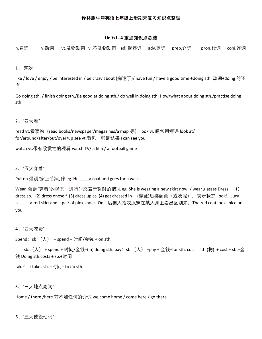 译林版牛津英语七年级上册期末复习知识点整理_第1页