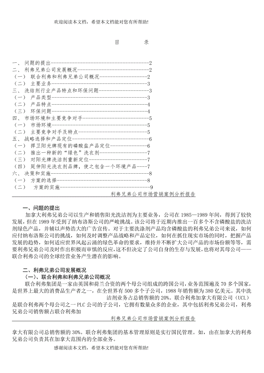 利弗兄弟公司市场营销案例分析报告1_第1页