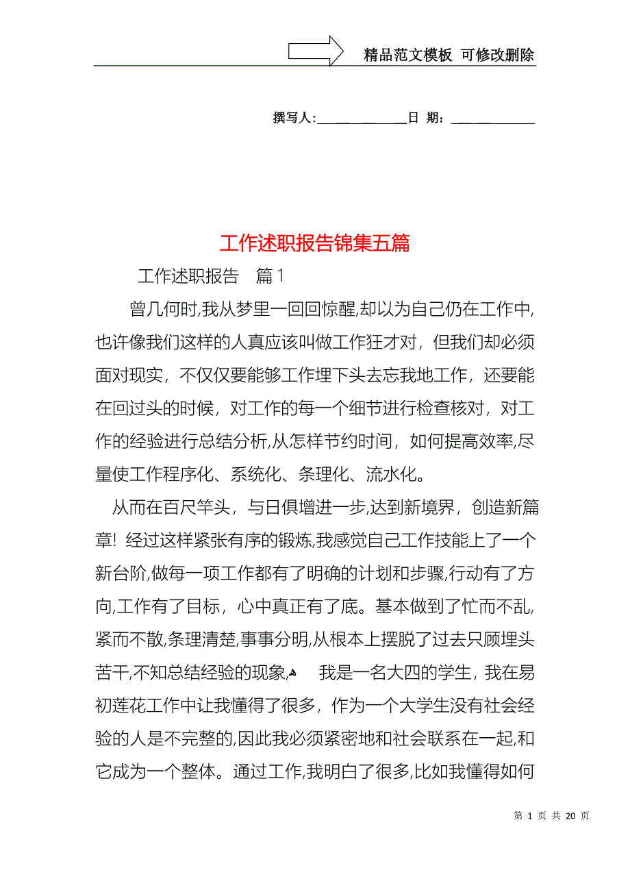 工作述职报告锦集五篇_第1页