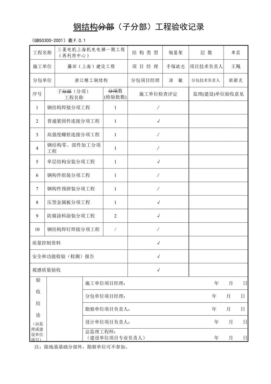 钢结构分部工程验收记录表优质资料_第5页