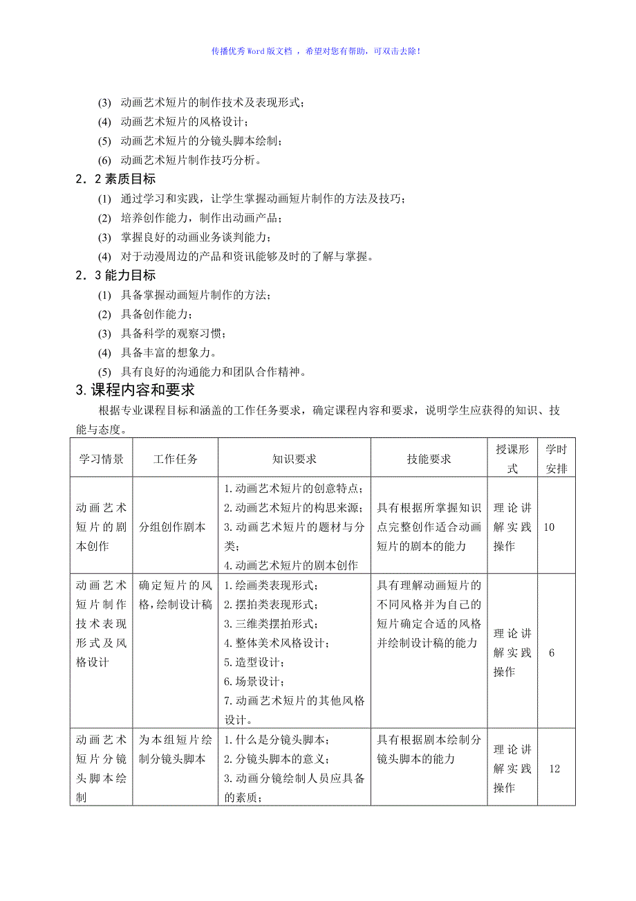 动画短片创作三维动画短片课程标准Word编辑_第2页