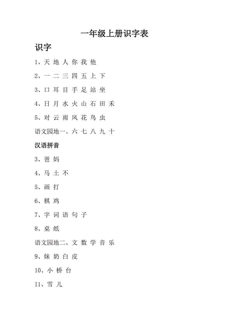 新版人教版语文1-3年级生字识字表_第1页