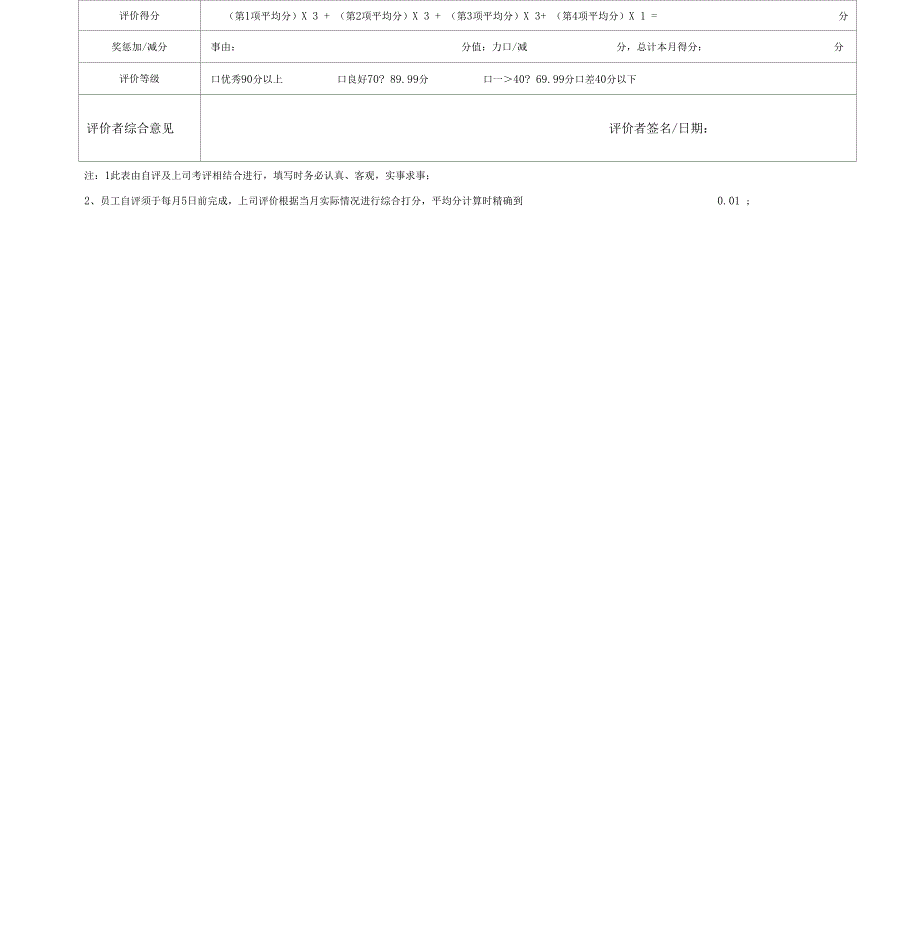 员工绩效考核表模板_第2页