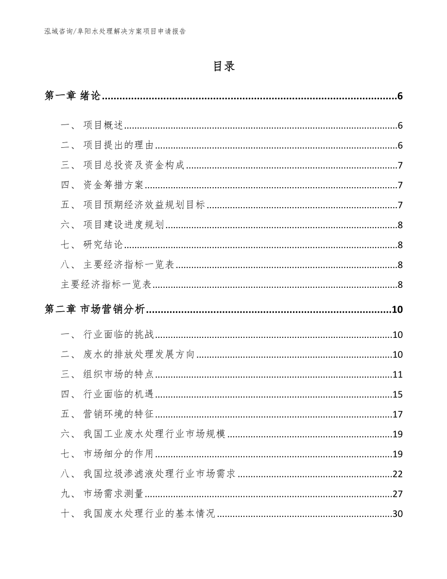 阜阳水处理解决方案项目申请报告_范文模板_第1页