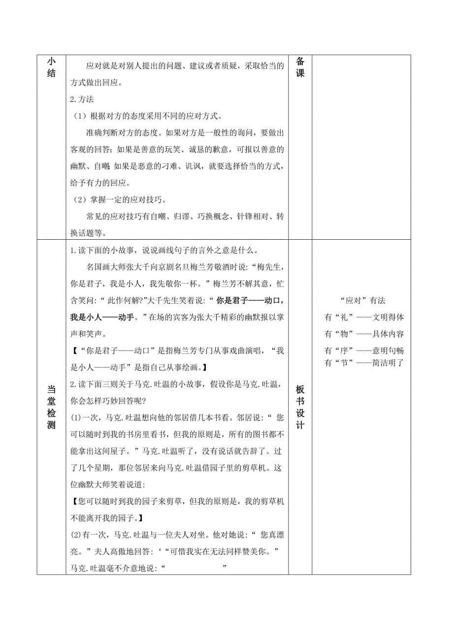 统编版八年级下册语文 第一单元 口语交际 应对 教案（表格式）_第5页