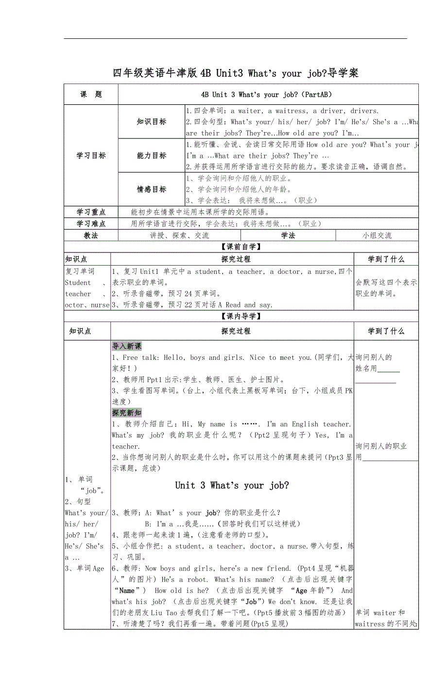 四年级英语牛津版4BUnit3What’syourjo_第1页