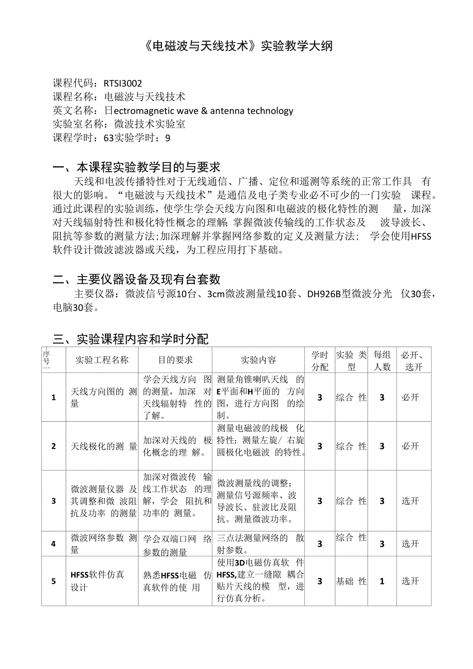 《电磁波与天线技术》实验教学大纲.docx_第1页