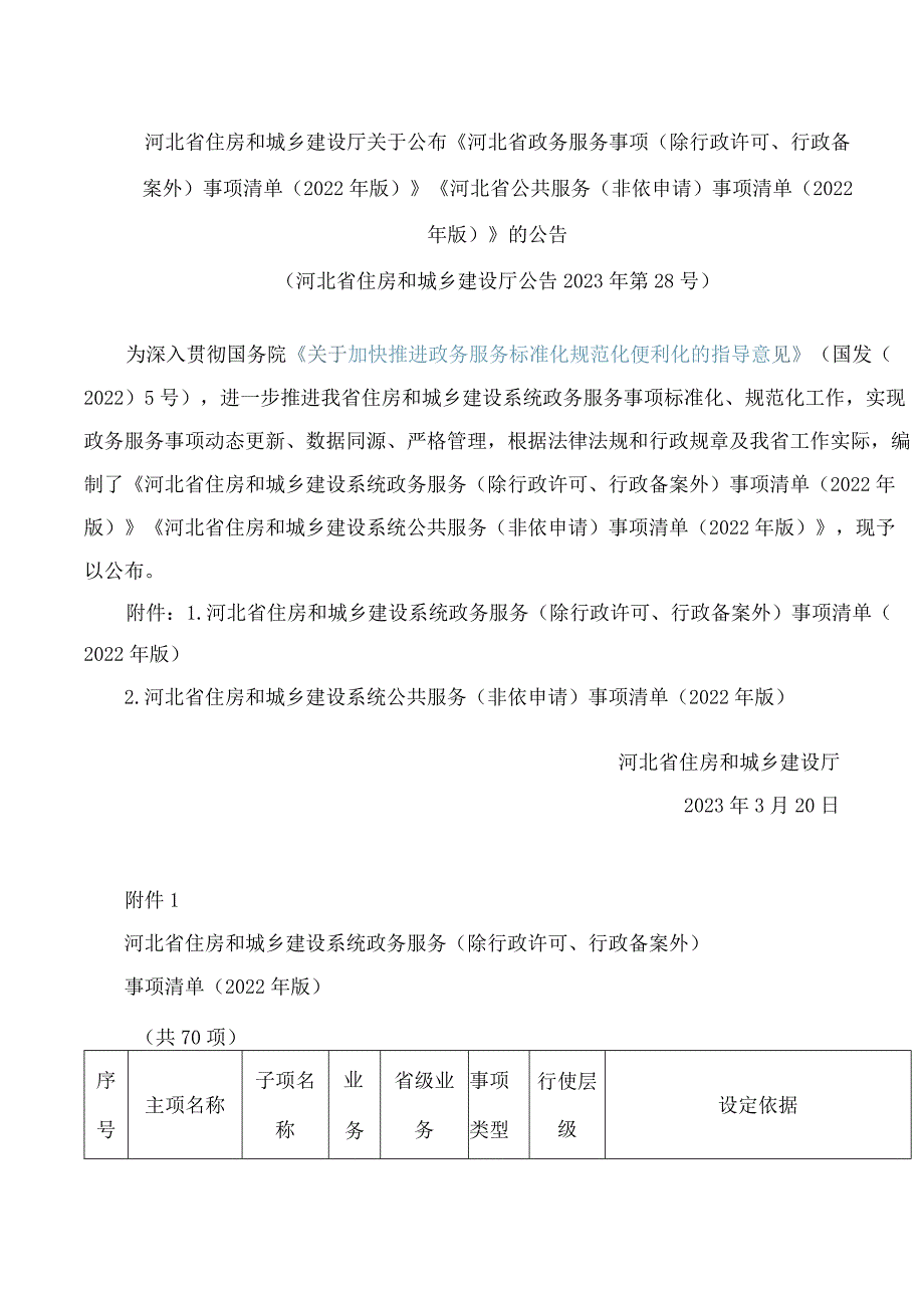 《河北省政务服务事项(除行政许可、行政备案外)事项清单(2022年版)》_第1页