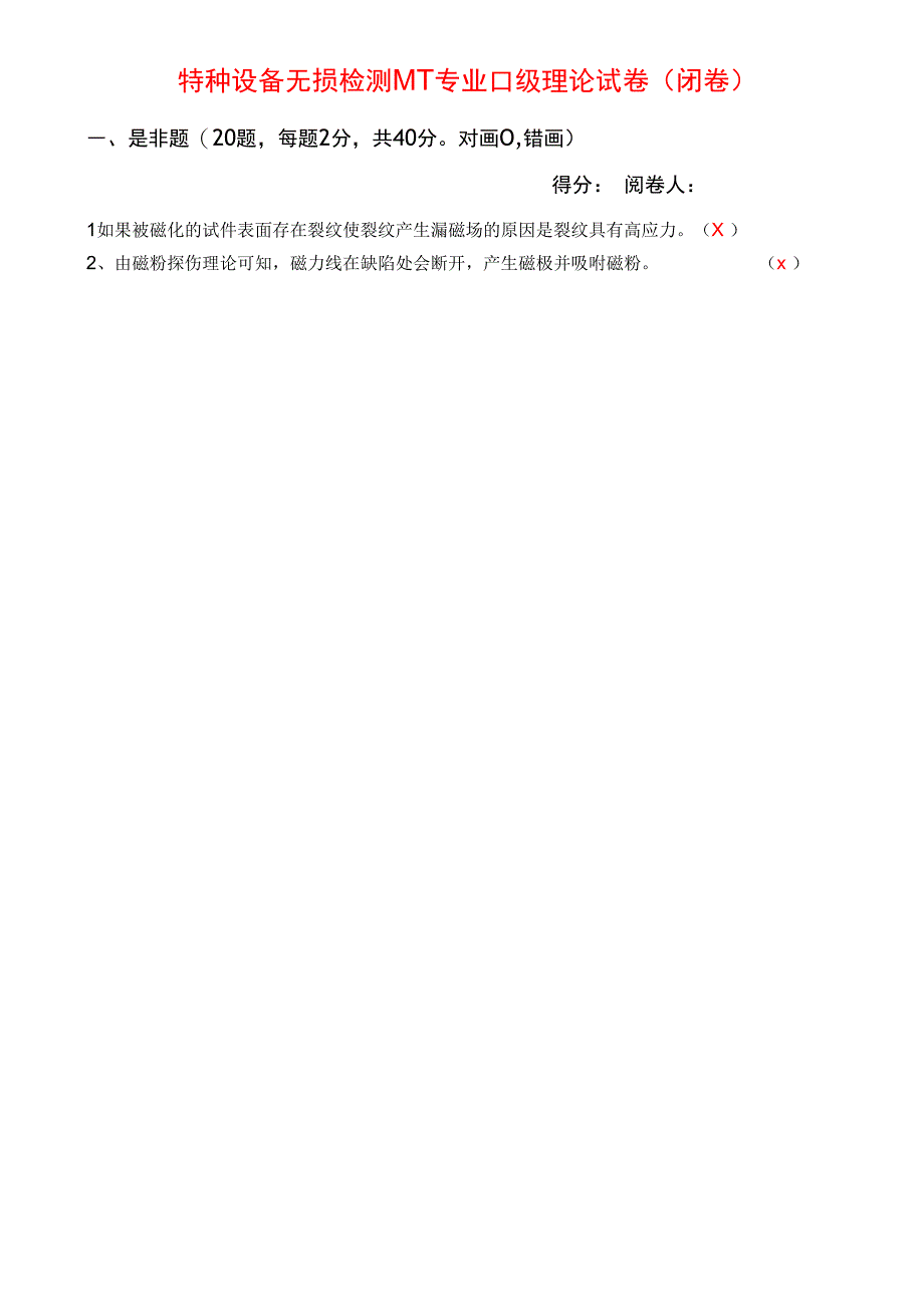 特种设备无损检测mt专业ⅱ级理论试卷_第1页