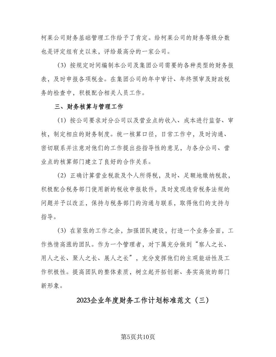 2023企业年度财务工作计划标准范文（五篇）.doc_第5页