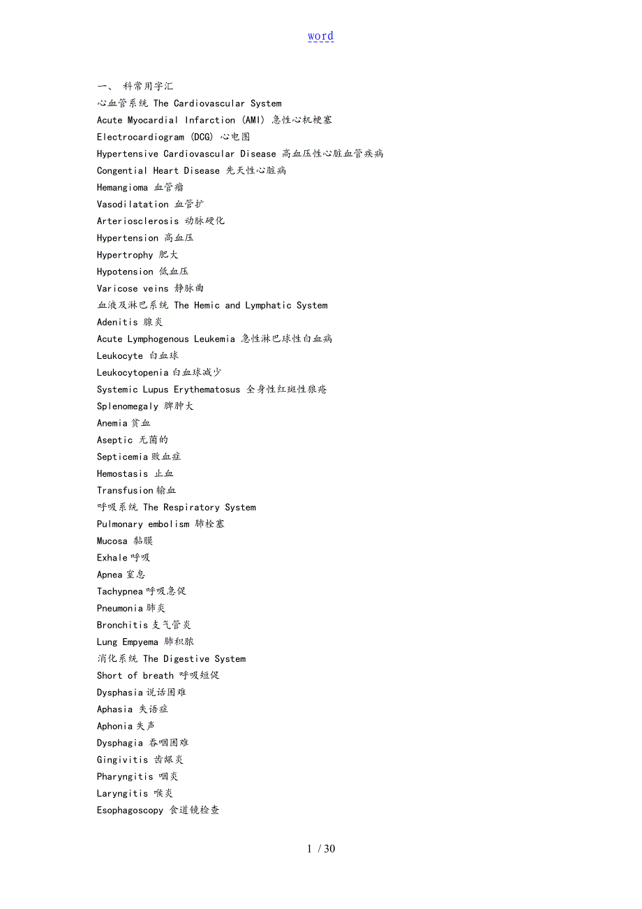 医学常用英语词汇_第1页