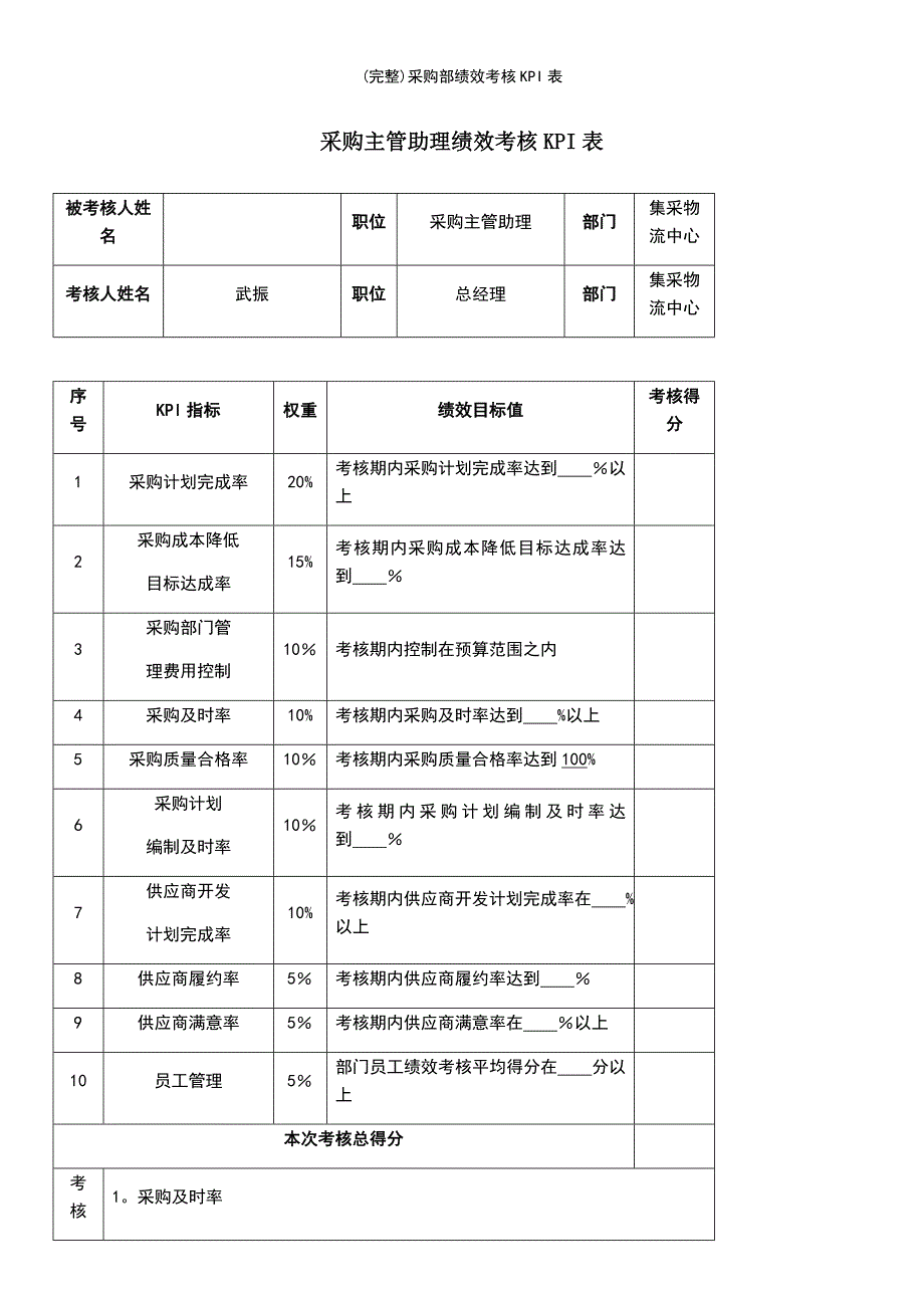 (最新整理)采购部绩效考核KPI表_第2页