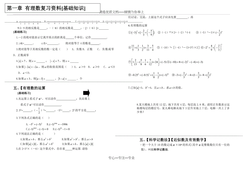 人教版七年级上数学期末复习知识点和重要习题_第1页